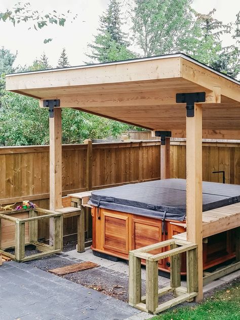 Covered Porch Hot Tub Deck Design, Small Backyards With Hot Tubs, Hot Tub Shelters, Hot Tub Privacy, Hot Tub Pergola, Hot Tub Landscaping, Hot Tub Surround, Hot Tub Designs, Hot Tub Patio