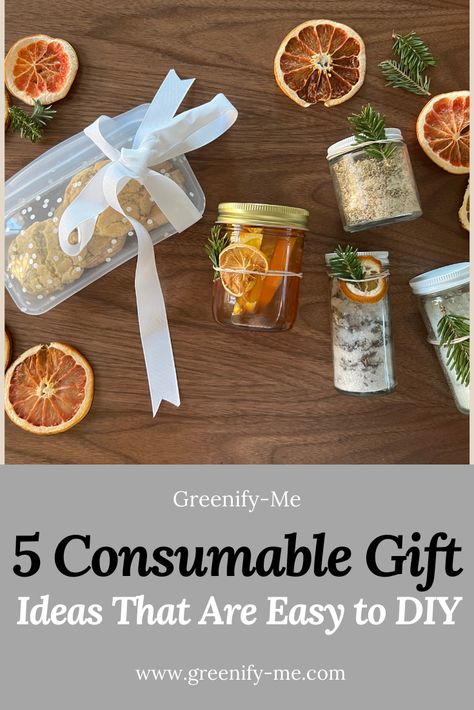 Looking for some easy, DIY consumable gift ideas? Here are my top favorite consumable gifts that are easy to make homemade! They're zero waste + affordable too. #zerowaste #consumablegifts #christmas #holidaygifts #christmasgifts Diy Food Gifts For Men, Holistic Homemade Gifts, Last Min Diy Christmas Gifts, Homemade Consumable Gifts, Diy Gifts Kitchen, Homage Gift Ideas, Diy Bulk Gift Ideas, Gifts For Vegans Christmas, Christmas Zero Waste