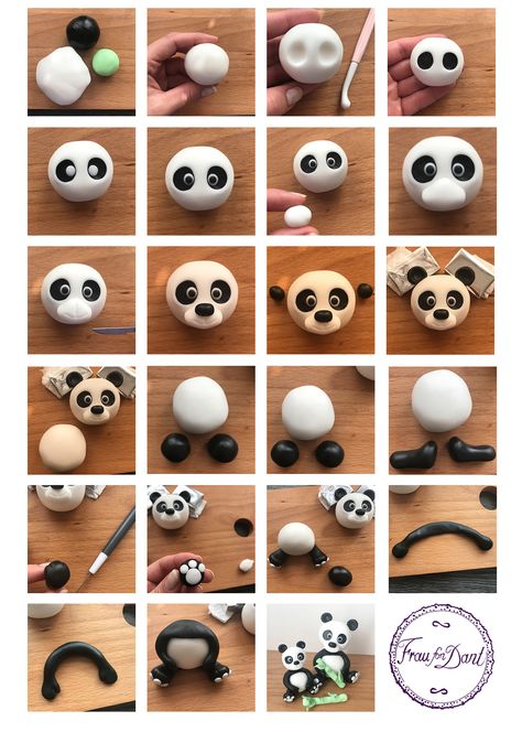 Panda Fondant Tutorial, Panda Fondant, Clay Panda, Panda Bear Cake, Fat Panda, Bolo Panda, Fondant Figurines, Panda Cake, Cake Designs For Kids