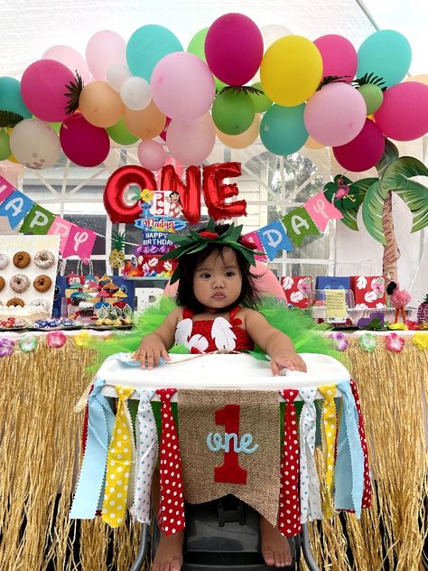 Lilo And Stitch 1st Birthday Party, Stitch First Birthday Party, Lilo And Stitch First Birthday Party, Lilo And Stitch 1st Birthday Party Girl, Lilo And Stitch Birthday Backdrop, Baby Luau Party First Birthdays, Lilo And Stitch Beach Birthday Party, First Birthday Luau Girl, Trolls Birthday Party