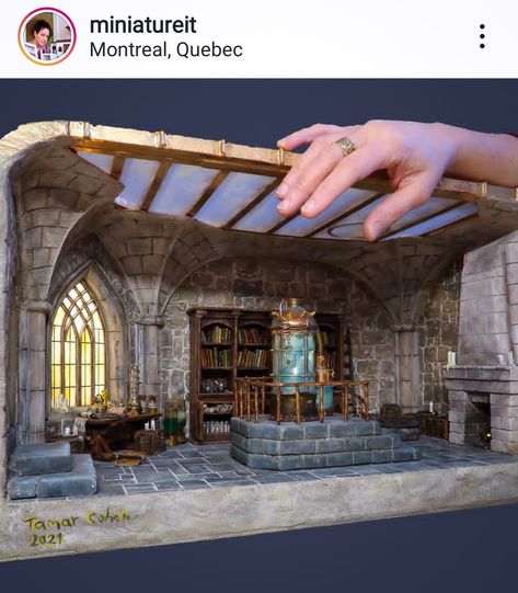 Miniature Castle, Castle Dollhouse, Inside Castles, Gothic Window, Harry Potter Miniatures, Castle Rooms, Room Box Miniatures, Gothic Windows, The Alchemist