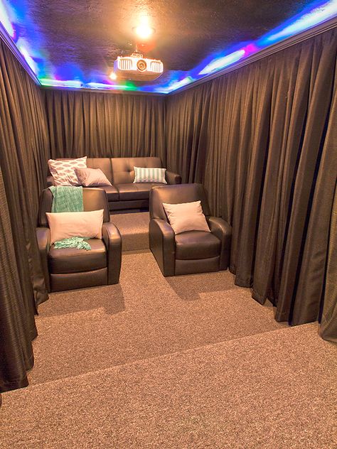 Our Home Theater Room: The Reveal - Jenna Sue Design Blog Theatre Diy, Theater Room Decor, Home Theater Room, Small Home Theaters, Basement Home Theater, Home Theater Room Design, Theater Room Design, Home Theater Furniture, Home Cinema Room