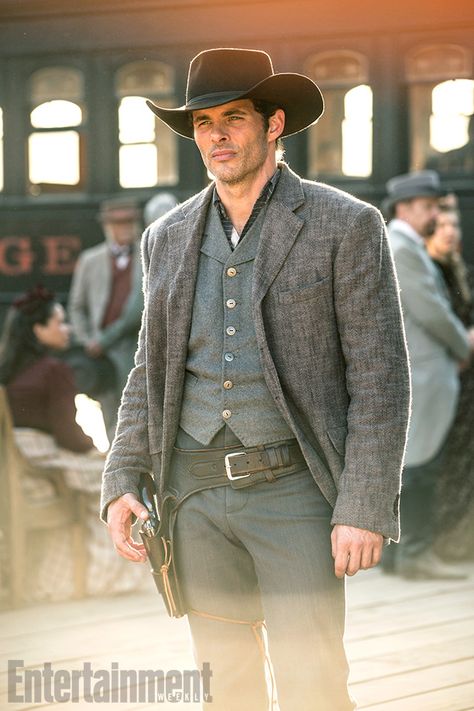 Westworld: New details emerge on HBO drama | EW.com Westworld Tv Series, Westworld Hbo, Photo Signature, Brown Cowboy Hat, James Marsden, Wilde Westen, The Lone Ranger, Cowboy Outfits, Grey Blazer