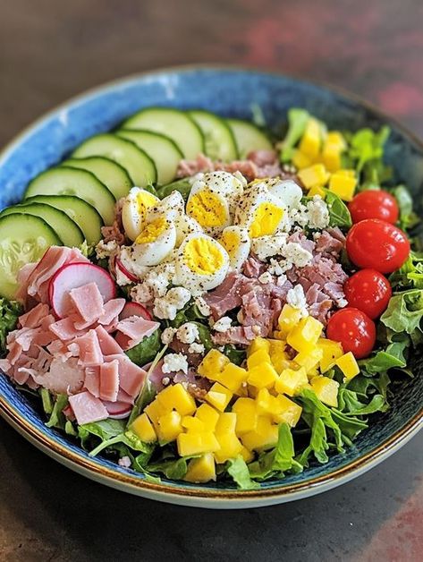 The Keto Chef Salad You’ll Ever Make! Low Carb Chef Salad, Keto Ham Salad, Keto Grinder Salad, Pasta Less Salad Keto, Keto Ham Salad Recipe, Mushroom Pizza Bites, Yogurt Egg Salad, Greek Yogurt Eggs, Keto Mushrooms