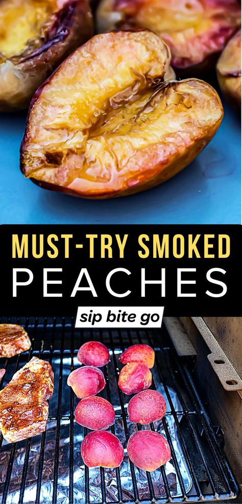 Smoked Traeger Recipes, Smoked Peaches Dessert, Memorial Day Smoker Recipes, Traeger Recipes Sides, Healthy Smoked Recipes, Smoked Fruits In Smoker, Smoked Bananas, Easy Traeger Recipes, Smoked Recipes Smokers Ideas