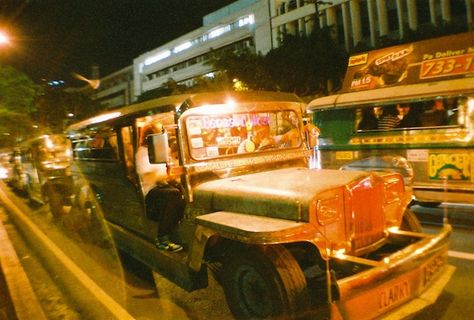 The Jeepneys are the most popular form of transportation in the Philippines. They own the streets, parading up and down at all hours of the night, trolling for customers. The people pack themselves inside, forming miniature communities for as long as their commutes last. The Jeepneys are chaotic and dangerous. They are awesome. They command your attention and assault your senses with color and sound and odor. They are the cockroaches of the road, impervious to radiation or exterminators. Jeepney Phaseout, Philippine Street, Jeepney Philippines, Graphic Design School, Missing Home, Philippines Culture, Gentleman Aesthetic, Cebu City, Cinematic Photography