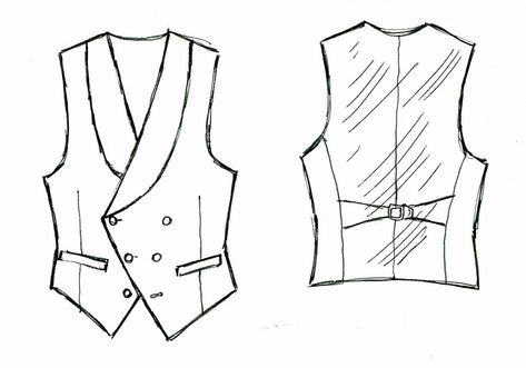 This listing is for a custom vest. We work with you to choose the perfect fabric and colors. This vest is made-to-measure in your size. ---------------------------------------------------------- Amazing wool gabardine fabric along with a high neck, two rows of metal buttons, and generous peak lapels give this piece a retro military style. The other images show sketches of some of our recent, more eccentric, designs. We can make any of our vest styles in thousands of fabrics and with hundreds of Vest Design Women, Vest Sketch Design, Vest Sketch, Waist Coat Pattern, Vest Reference, Vest Pria, Vest Drawing, Waist Coat Men, Waistcoat Pattern