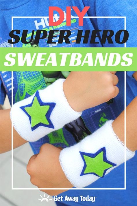 DIY Super Hero Sweatbands || Get Away Today Hotels Near Disneyland, Diy Superhero, Disney Craft, Super Hero Party, Sewing Headbands, Character Dining, Disneyland Tickets, Disney Games, Quick Crafts