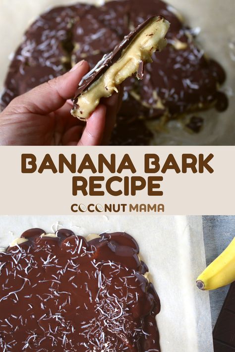 Banana bark is a easy to make dessert made with simple ingredients like bananas, dark chocolate, and peanut butter. Make this delicious treat for yourself or a crowd! Coconut Bark, Banana Bark, Store Bought Snack, Make Dessert, Chocolate And Peanut Butter, Easy To Make Desserts, Bark Recipe, Banana Coconut, Banana Slice