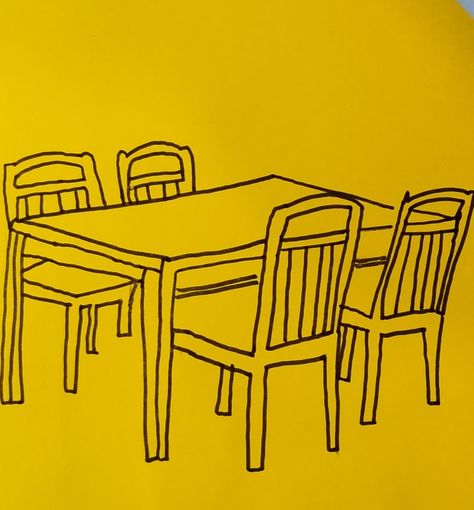 Table And Chairs Tattoo, Kitchen Table Illustration, Dinner Table Tattoo, From The Dining Table Tattoo, Table Setting Drawing, Table Drawing Sketch, Dinner Table Drawing, Dining Table Illustration, Dining Table Drawing