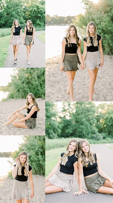 Poses For Twins Sisters, Poses For Two Sisters, Twin Sister Senior Pictures, Twin Photoshoot Ideas Sisters, Senior Twins Picture Ideas, Twin Senior Pictures Sister Photos, Poses For Sisters Photography, Senior Picture Ideas Twins, Twin Photo Shoot Ideas