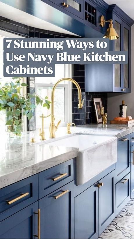 Dark Blue Kitchen Cabinets, Navy Kitchen Cabinets, Navy Blue Kitchen Cabinets, Dark Blue Kitchens, Navy Blue Kitchen, Navy Kitchen, Blue Kitchen Cabinets, Kitchen Design Modern, Transitional Decor Kitchen