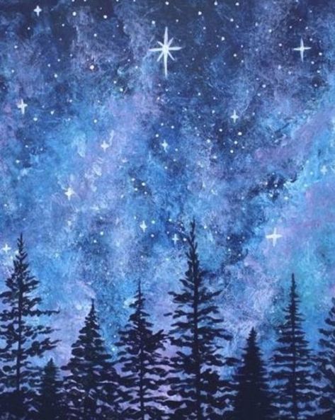 40 Super Cool Milky Way Paintings For Outerspace Lovers - Buzz 2018 Dark Room Photography, Night Sky Painting, Dark Tree, Watercolor Galaxy, Christmas Tree Painting, Galaxy Painting, 수채화 그림, Sky Painting, Galaxy Art