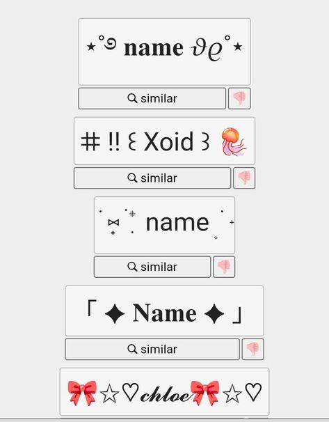 stuff for names Symbol Bio Aesthetic, Display Name Ideas, Aesthetic Symbols, Emoji Names, Cool Text Symbols, Name Symbols, Cute Text Symbols, Make Your Own Character, Unique Lettering