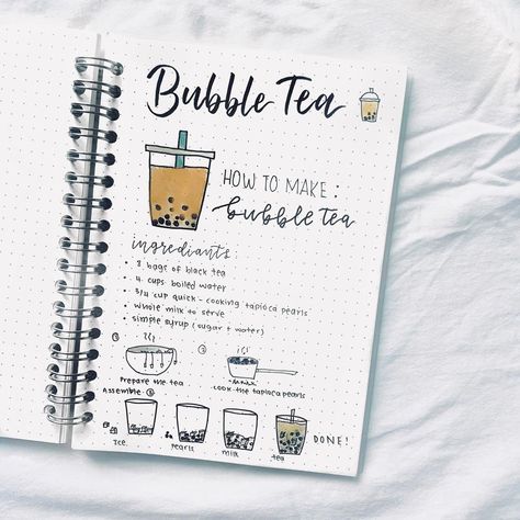 Collab with @wontonstudy!! So for this collab we decided the theme would be bubble tea so we could do anything with bubble tea included. I… Aesthetic Recipe Book, Doodles Food, Scrapbook Recipe Book, Recipe Book Design, Just Add Magic, Recipe Book Diy, Pearl Tea, Recipe Drawing, Diy Drinks