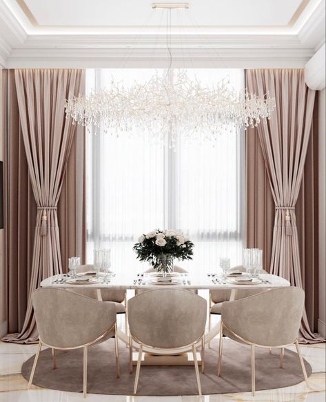 Dining Room Design Luxury, Curtains Living Room Modern, Dining Table In Living Room, Dinning Room Design, Dining Room Style, Apartment Living Room Design, Luxury Dining Room, Living Room Design Decor, Ideas Living Room