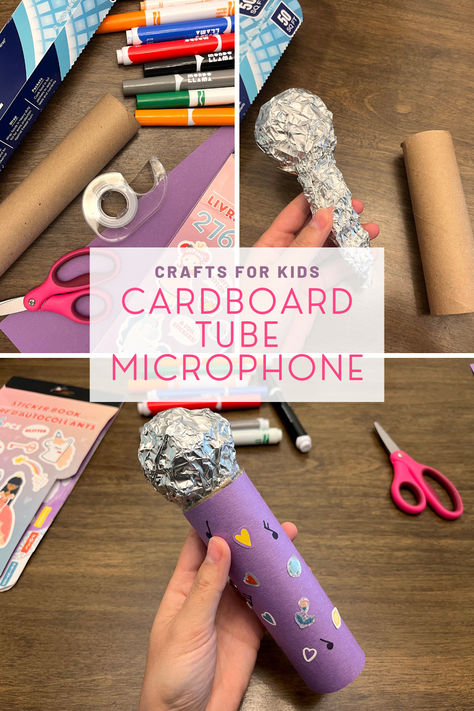 cardboard tube microphone craft for kids Make A Microphone Craft, Musical Crafts For Preschoolers, Musical Instrument Crafts For Kids Preschool, How To Make A Microphone, Broadway Crafts For Kids, Make An Instrument School Project, Microphone Craft For Kids, How To Make Musical Instruments, Theater Crafts For Kids