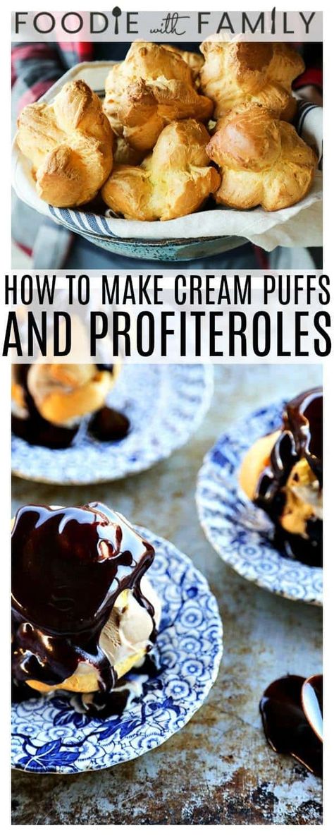 Homemade Cream Puffs filled with ice cream and topped with hot fudge sauce for profiteroles, plus a bonus tip on how to freeze choux pastry ahead of time for almost instant cream puffs! Homemade Cream Puffs, French Picnic, Super Easy Desserts, Cream Puff Recipe, How To Make Cream, Puff Recipe, Easy To Make Desserts, Cream Puff, Hot Fudge