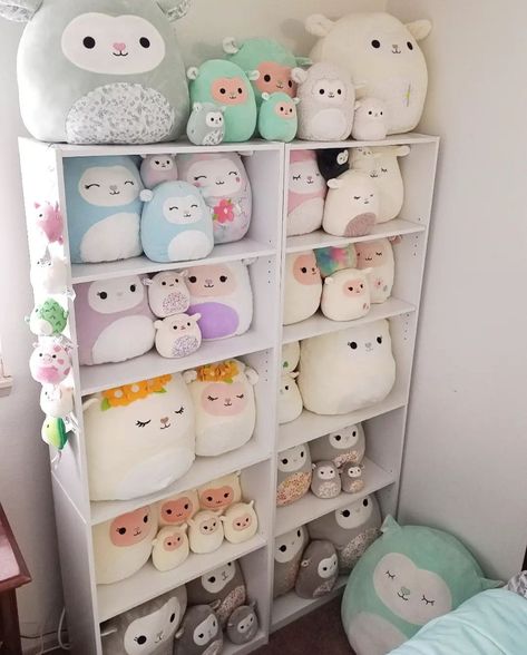 Squishmallow Shelf, Squishmallow Ideas, Squishmallows Squishville, Pusheen Cute, Cute Squishies, Big Kids Room, Home Decor Hooks, Long Shelf, Anime Room