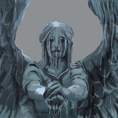 Horror Angel Art, Weeping Angel Drawing, Angel Statue Drawing, Art Representing Loneliness, Person Standing Drawing Reference, Paintings About Loneliness, Sickness Art, Falling Angel Drawing, Aesthetics Of Loneliness