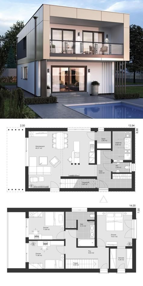 Two Story House Design, Modern House Floor Plans, Plan Architecture, Casa Country, Two Story House, Architectural Design House Plans, House Arch Design, House Construction Plan, Model House Plan