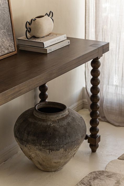 Ground your space with the handcrafted Santos Console Table. Its timeless design and bold detailing bring a sense of warmth and artistry to any room. A piece that stands as both functional and sculptural. Entry Way Tables, Entry Table Decor, Gold Gallery, Olive Jar, Entry Table, Entry Way, Small Tables, Home Decor Inspiration, Table Decor