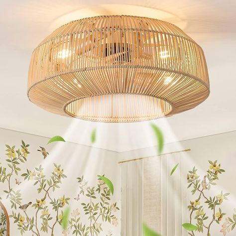 Amazon.com: hummingbird Boho Ceiling Fan with Lights Flush Mount, 20 Inch Rattan Caged Ceiling Fans with Light and Remote Control, Bamboo Enclosed 6 Speeds for Bedroom, Living Room : Tools & Home Improvement Boho Ceiling Fan, Boho Ceiling, Caged Ceiling Fan With Light, Fandelier Ceiling Fan, Ceiling Fan Light Fixtures, Decorative Ceiling Fans, Bladeless Ceiling Fan, Caged Ceiling Fan, Ceiling Fan Bedroom