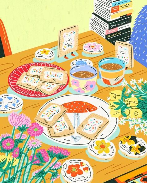 Breakfast Table Illustration, Tablescape Illustration, Dining Table Illustration, Child Books Illustration, Procreate Inspiration, Journal Pictures, Object Illustration, Art 2024, Graphic Style