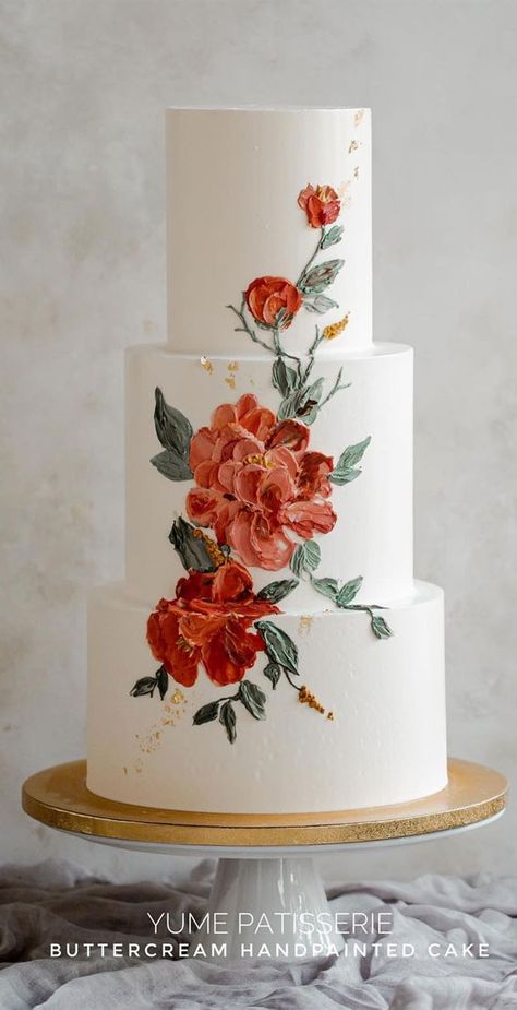 34 Creative Wedding Cakes That Are So Pretty : Three-tiered edgy buttercream Cake Designs Wedding, Unusual Wedding Cakes, Painted Wedding Cake, Painted Cake, Cake Style, Creative Wedding Cakes, Tall Cakes, Buttercream Wedding Cake, Creative Cake Decorating