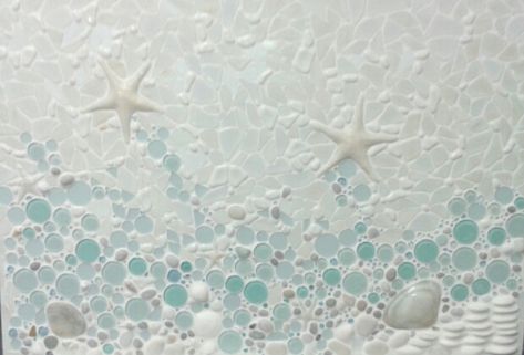 Beach Backsplash Ideas, Beach Kitchen Backsplash Ideas, Seashell Backsplash, Tile Murals Kitchen, Beach Kitchen Backsplash, Beach Backsplash, Coastal Kitchen Backsplash Ideas, Coastal Bathroom Tile, Coastal Backsplash