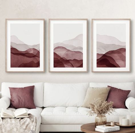 Gallery Wall Bohemian, Maroon Living Room, Burgundy Bedroom, Maroon Walls, Burgundy Decor, Burgundy Living Room, Abstract Gallery Wall, Burgundy Walls, Boho Printable Wall Art