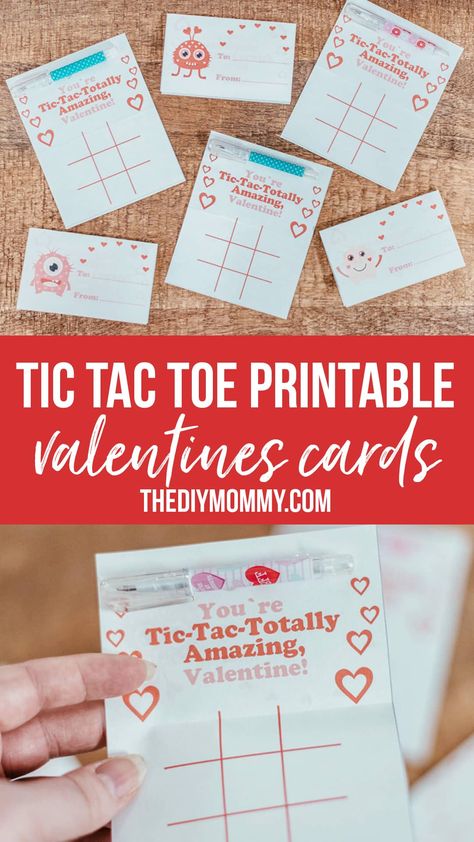 Tic Tac Toe Free Valentine's Day Card Printable featuring dollar store pens Valentine Diy Decor, Free Printable Valentines Tags, Tic Tac Toe Valentine, Valentine's Day Party Games, Diy Mommy, Valentine Diy, Free Printable Cards, Diy Valentines Decorations, Personal Celebration