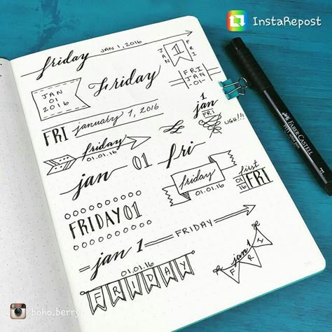 Beautiful ways to write the date beautifully Bullet Journal Title Fonts, Journal Headers, Bullet Journal Titles, Bullet Journal Headers, Bullet Journal Font, To Do Planner, Bullet Journal Banner, Journal Fonts, Bullet Journal Hacks