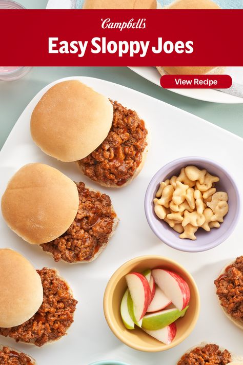 This Easy Sloppy Joes recipe is the kind of feel-good food that makes everyone happy, because it's easy to make & it tastes great! The key to this recipe is the Condensed Tomato Soup-combined with a few other pantry staples, it makes a sauce that is the perfect balance of savory & sweet. Just 2 steps & it's ready to pile onto soft rolls. If you want to add some veggies to these Easy Sloppy Joes, see the tip below for adding some cauliflower rice! Get ready for the big game with Easy Sloppy Joes. Sloppy Joe Recipe Using Tomato Soup, Sloppy Joes Made With Tomato Soup, Sloppy Joe With Tomato Soup, Sloppy Joe Recipe Tomato Soup, Campbells Tomato Soup Sloppy Joe Recipe, Sloppy Joes With Tomato Soup, Sloppy Joes Tomato Soup, Tomato Soup Sloppy Joe Recipe, Recipes With Condensed Tomato Soup