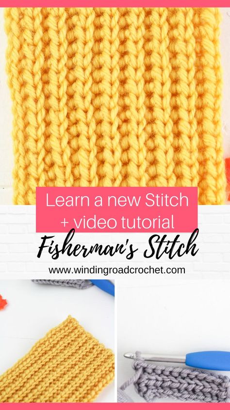 Fisherman's Stitch - Crochet Pattern Mosaic Knitting, Slip Stitch Crochet, Learn To Knit, Knitting And Crocheting, Crochet Lessons, Crochet Stitches Tutorial, Crochet Instructions, Crochet Stitches Patterns, Tunisian Crochet