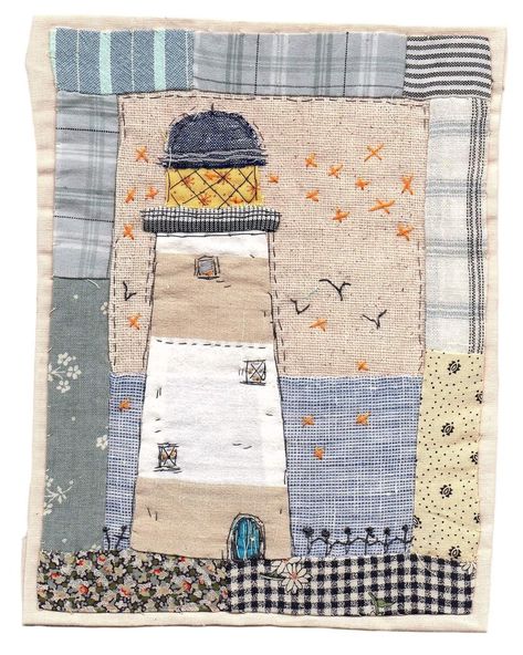 Lighthouse Applique Patterns, Fabric Landscapes, Sharon Blackman, Janet Bolton, Wonky Houses, Free Motion Embroidery Applique, Beach Quilts, Quilted Cushions, Beach Quilt