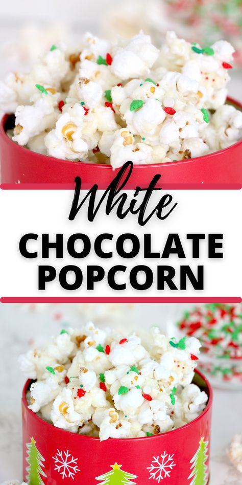 This White Chocolate Popcorn is a fabulous treat. It is the perfect combination of sweet, creamy chocolate and salty, crunchy popcorn. Make as a great gift or delicious snack. White Choc Popcorn Recipe, Popcorn White Chocolate, Christmas Popcorn Recipes, Candy Popcorn Recipe, Chocolate Popcorn Recipe, White Chocolate Popcorn Recipe, Easy Holiday Snacks, Popcorn Recipes Chocolate, Chocolate Drizzled Popcorn