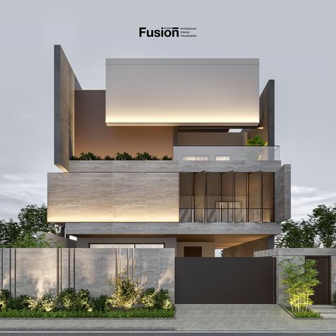 BOLUX - Ranchi - OP1 on Behance External Design, 3 Storey House Design, Home Designs Exterior, Villa Luxury, Modern Minimalist House, House Outer Design, Compound Wall, Small House Elevation, Facade Architecture Design