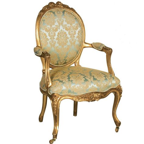 Gold Leaf Furniture, Louis Chairs, Rustic Furniture Diy, Carved Chairs, Blue Accent Chairs, Upholstery Armchair, French Arm Chair, Gold Furniture, Gold Chair