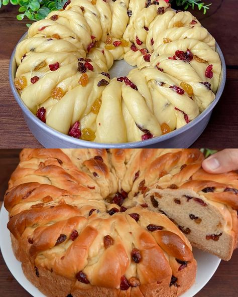 Festive Cranberry and Raisin Twist Bread Braided Bread Wreath, Dried Fruit Bread, Cranberry Rolls, Stove Top Bread Recipe, Health Chicken Recipes, Twist Bread, Festive Bread, Bread Ring, Breakfast Spread