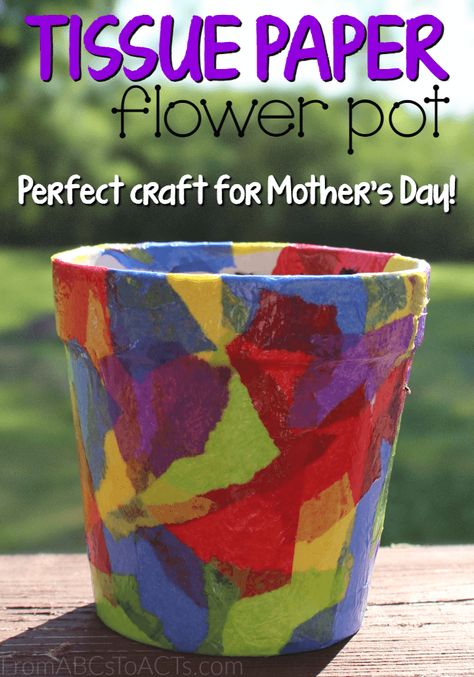 Paper Flower Pot, Springtime Crafts, Mother's Day Projects, Tissue Paper Crafts, Mother's Day Activities, Flower Pot Crafts, Mothers Day Crafts For Kids, Classroom Crafts, Flower Ideas