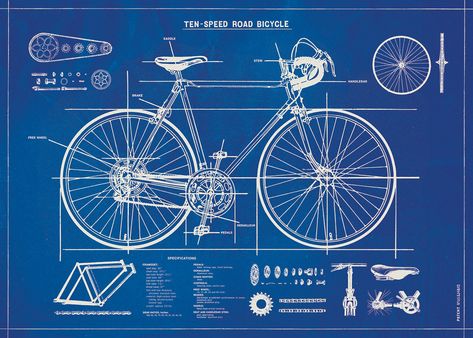 Bicycle Blueprint Poster/Wrap Large Wall Art Print Paper Bicycle, Velo Vintage, Speed Bicycle, Bicycle Print, Hanging Posters, Road Bicycle, Beautiful Posters, Historical Maps, Decoupage Paper