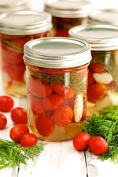 Pickles and Relishes - From A Chef's Kitchen Pickled Cherry Tomatoes, Pickled Sweet Peppers, Pickled Ramps, Pickled Green Tomatoes, Pickled Tomatoes, Pickled Cherries, Preserving Tomatoes, Canned Spaghetti Sauce, Chicken Pot Pie Filling