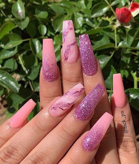 Pink Glitter Nails, Super Cute Nails, Stylish Nails Designs, Cute Acrylic Nail Designs, Her Nails, Ballerina Nails, Summer Acrylic Nails, Pink Acrylic Nails, Cute Nail Art