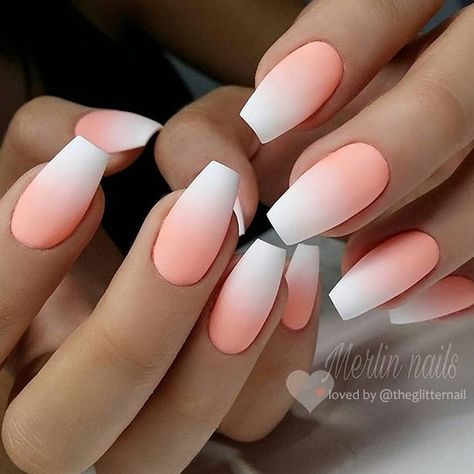 +13 Top Peach Ombre Nails Peach Nails, Nails Ombre, White Nail Designs, Nagel Inspo, Trim Nails, Ideas Nails, Dipped Nails, Coffin Nails Designs, Fancy Nails