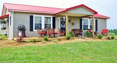 Red metal roof on quaint country home by Mansea Metal Houses With Red Metal Roofs, House With Red Metal Roof, Red Tin Roof House, Red Metal Roof Houses Color Combos, House Colors Inside, Metal Roof Houses Color Combos, Red Metal Roof, Tin Roof House, Metal Roof Paint