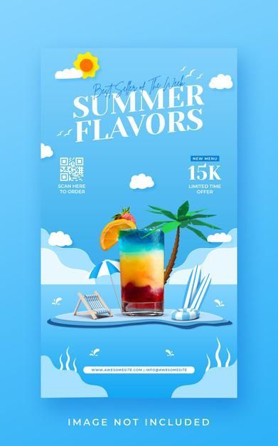 Summer Drink Menu, Social Media Summer, Story Banner, Summer Promotion, Healthy Food Menu, Discount Banner, Business Offer, Business Banner, Summer Drink