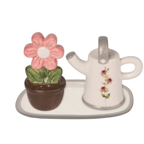 This beautiful set from Transpac's Cottage Lane collection is sure to bring some added flair to your Spring season! Designed by Kim Sharp and made of Dolomite, this s/p sets is the perfect addition to your home assortment - or a gift for those who matter most! Cute Kitchen Supplies, Watering Can Aesthetic, Unique Salt And Pepper Shakers, Salt And Pepper Shakers Ceramic, Cottagecore Apartment, Flower Kitchen Decor, Cute Salt And Pepper Shakers, Pink Flower Pot, Cute Kitchen Decor