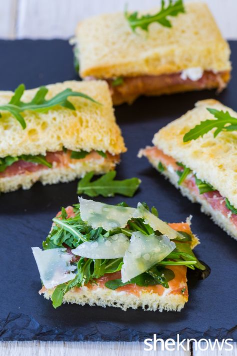 5 Easy tea sandwiches that will definitely impress your guests – SheKnows Italian Tea Sandwiches, Valentines Day Tea Sandwiches, Italian Finger Sandwiches, Prosciutto Finger Sandwiches, Elegant Tea Sandwiches, Finger Sandwiches For Tea Party, High Tea Sandwiches Fillings, Italian Tea Party, Afternoon Snacks For Guests