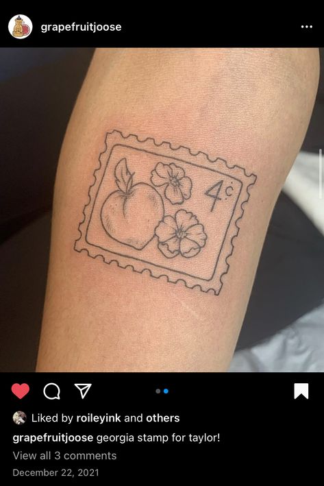 Georgia Inspired Tattoo, Georgia Stamp Tattoo, Peach Stamp Tattoo, Georgia Tattoo Ideas, Georgia Tattoos, Mexican Inspired Tattoos, Georgia Tattoo, Mexican Aesthetic, Tiny Tats